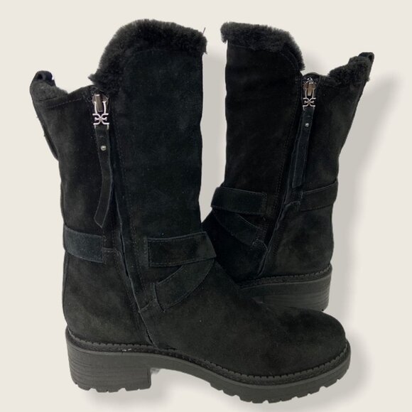 NEW Sam Edelman Jailyn Black Buckled Faux‎ Fur Boots Size 36 Shearling Sherpa 6 - Picture 5 of 10